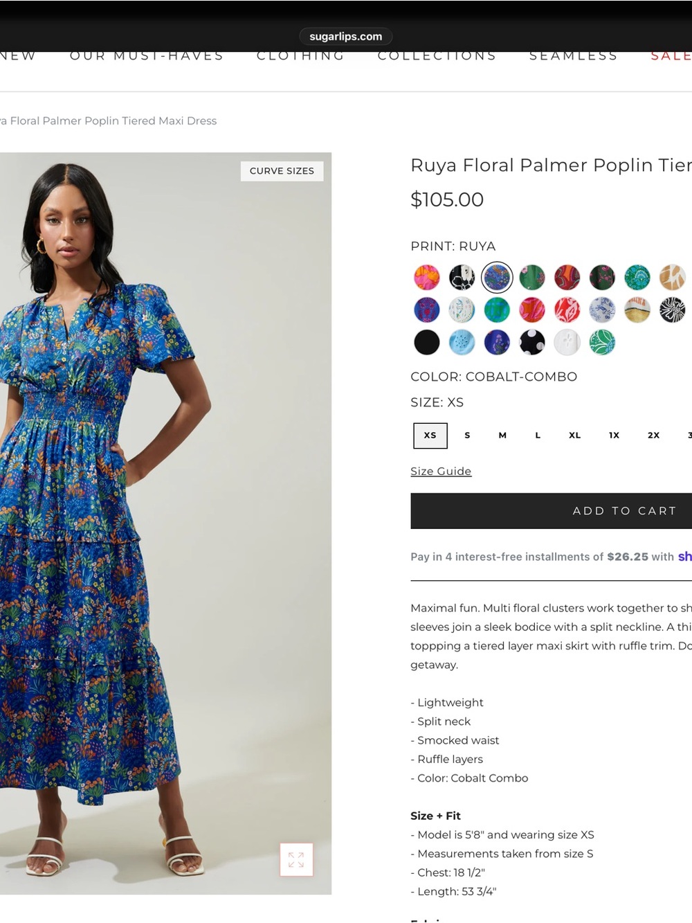Sugarlips Floral Palmer Poplin Tiered Maxi Dress - Cobalt Combo